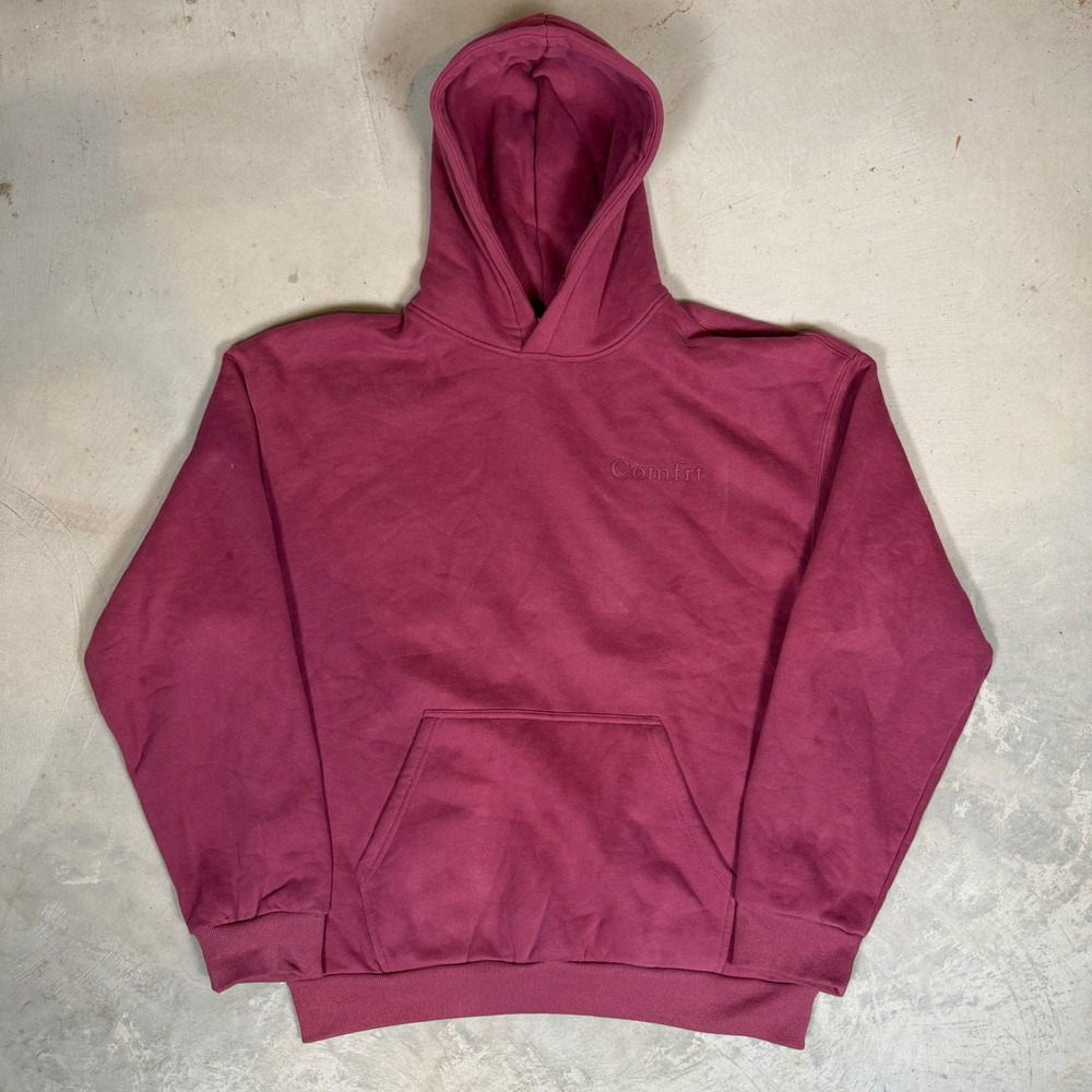 Comfrt Mens XL Hoodie Burgundy Fleece Heavyweight Embossed Logo Sweatshirt
